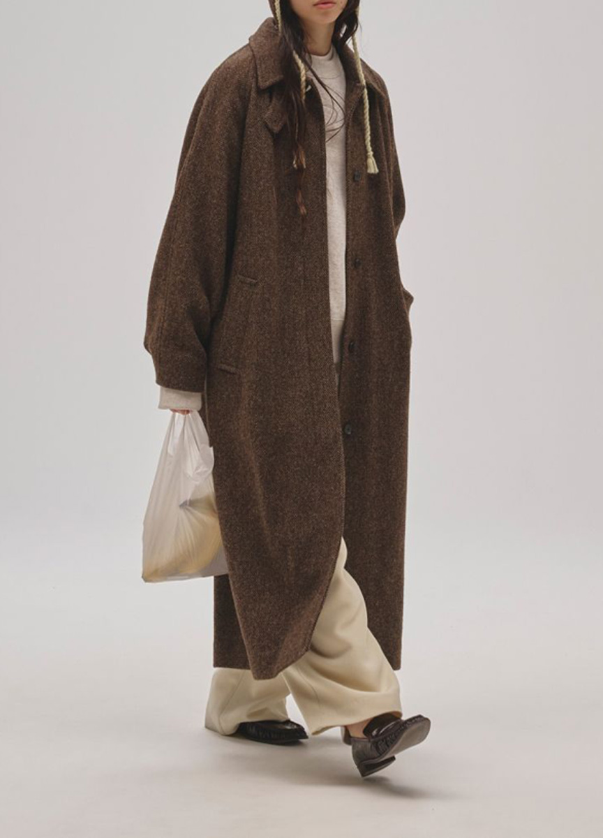 毛料混紡拉格蘭袖長大衣